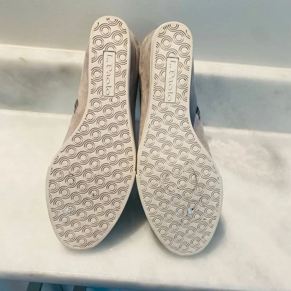 Linea Paolo Perforated Suede Wedge Felicia Sneaker Bootie Taupe Size 7.5